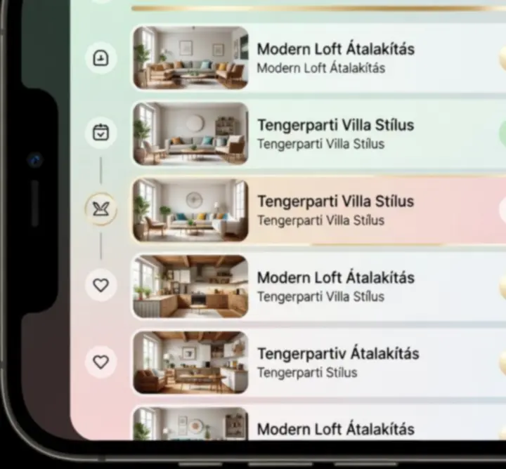 Kihívásválasztó felület a Design Home játékban, különböző szobatervezési feladatokkal